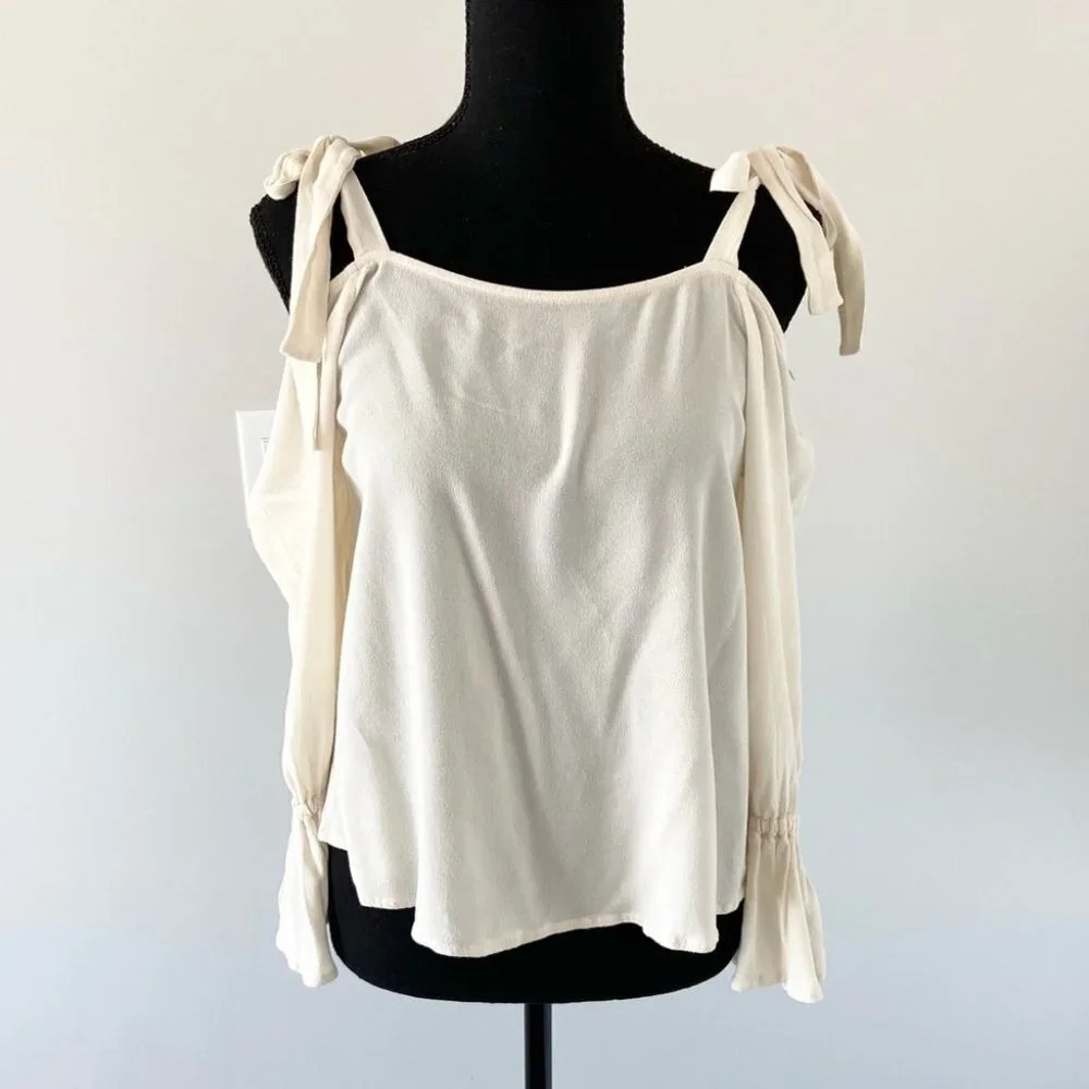Others Follow Self Tie Cold  Shoulder Ruffle Sleeve Blouse
